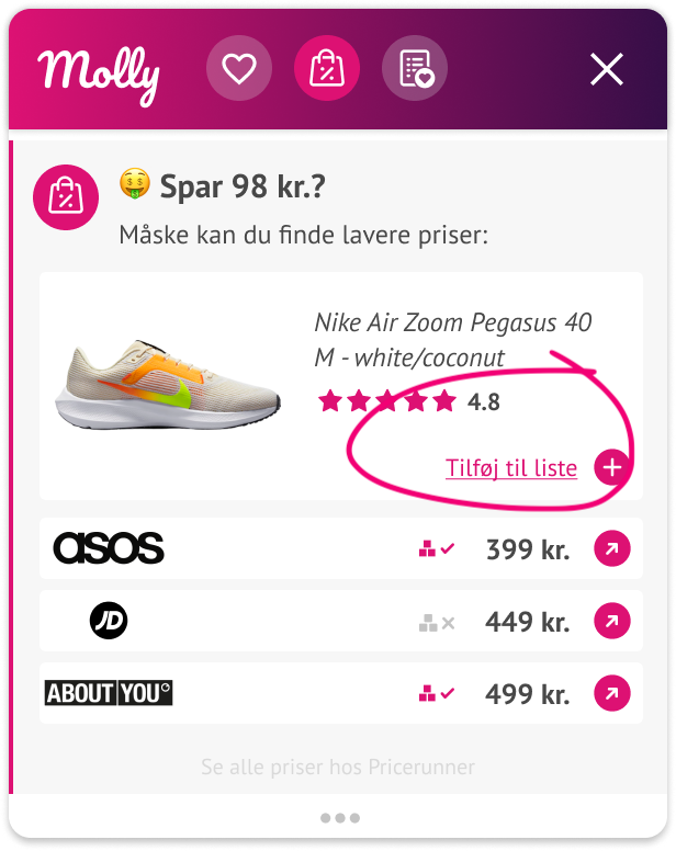 Tilføj produkt til liste